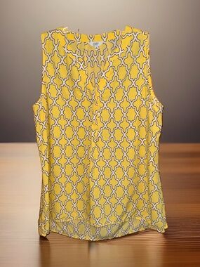 crown & ivy Yellow and White Geometric Sleeveless Tank Blouse-M-EC